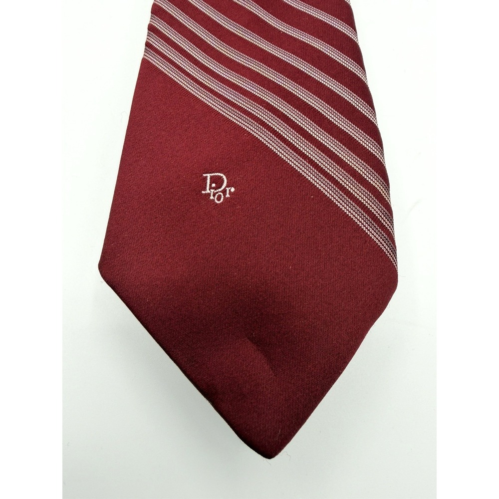 VTG Christian Dior Monsieur Woven Striped Tie Maroon